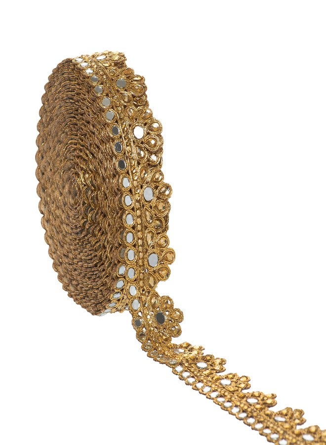 CORIOX Mirror Golden Lace Designer Fabric for Designing, Sarees, Lehangas, Dupatta, Bags, Furnishings Art and Crafts 9 mtr. - Image 2